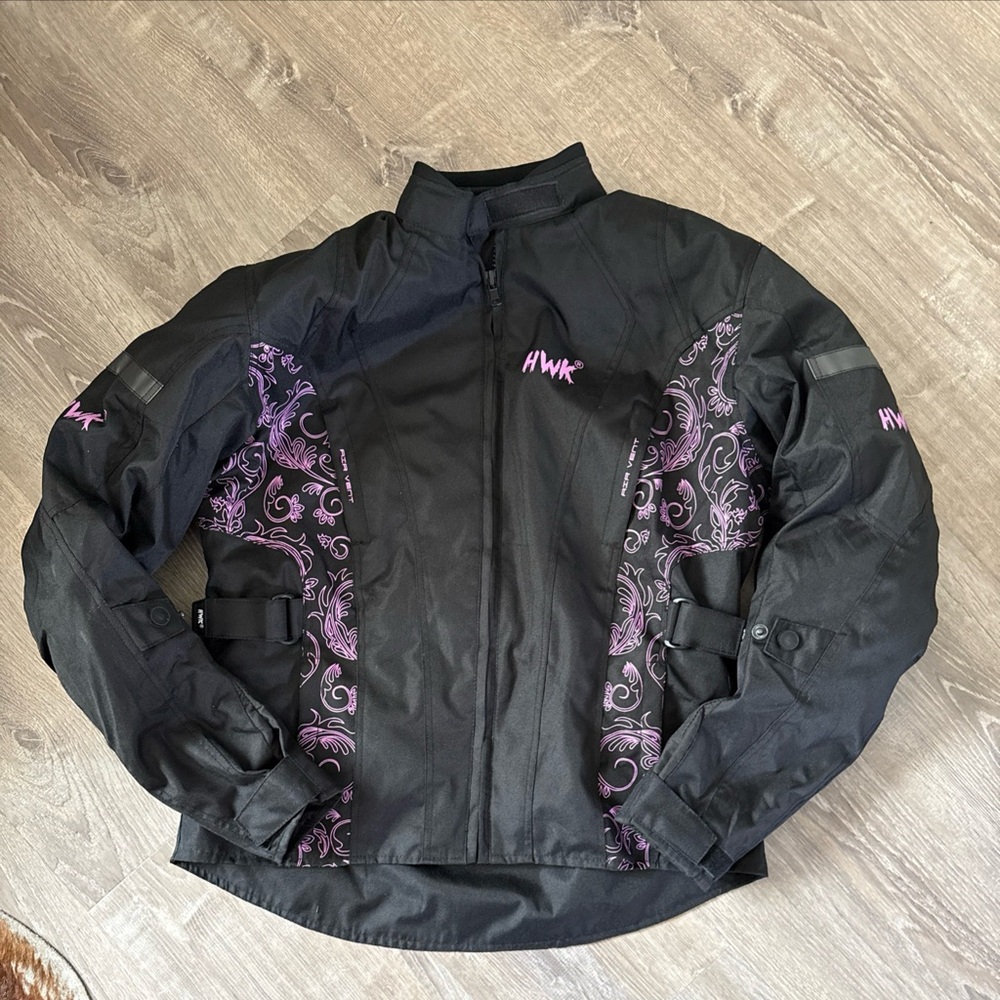 HWK | Womens 2XL. Motorcycle Jacket | CE Armor | Black Pink Floral | Reflector